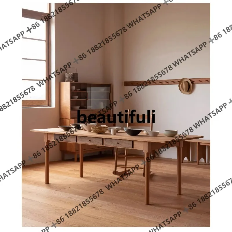 

Простой прямоугольный витрина из цельного дерева в скандинавском стиле, обеденный стол из вишневого дерева для дома, гостиной, орехового цвета