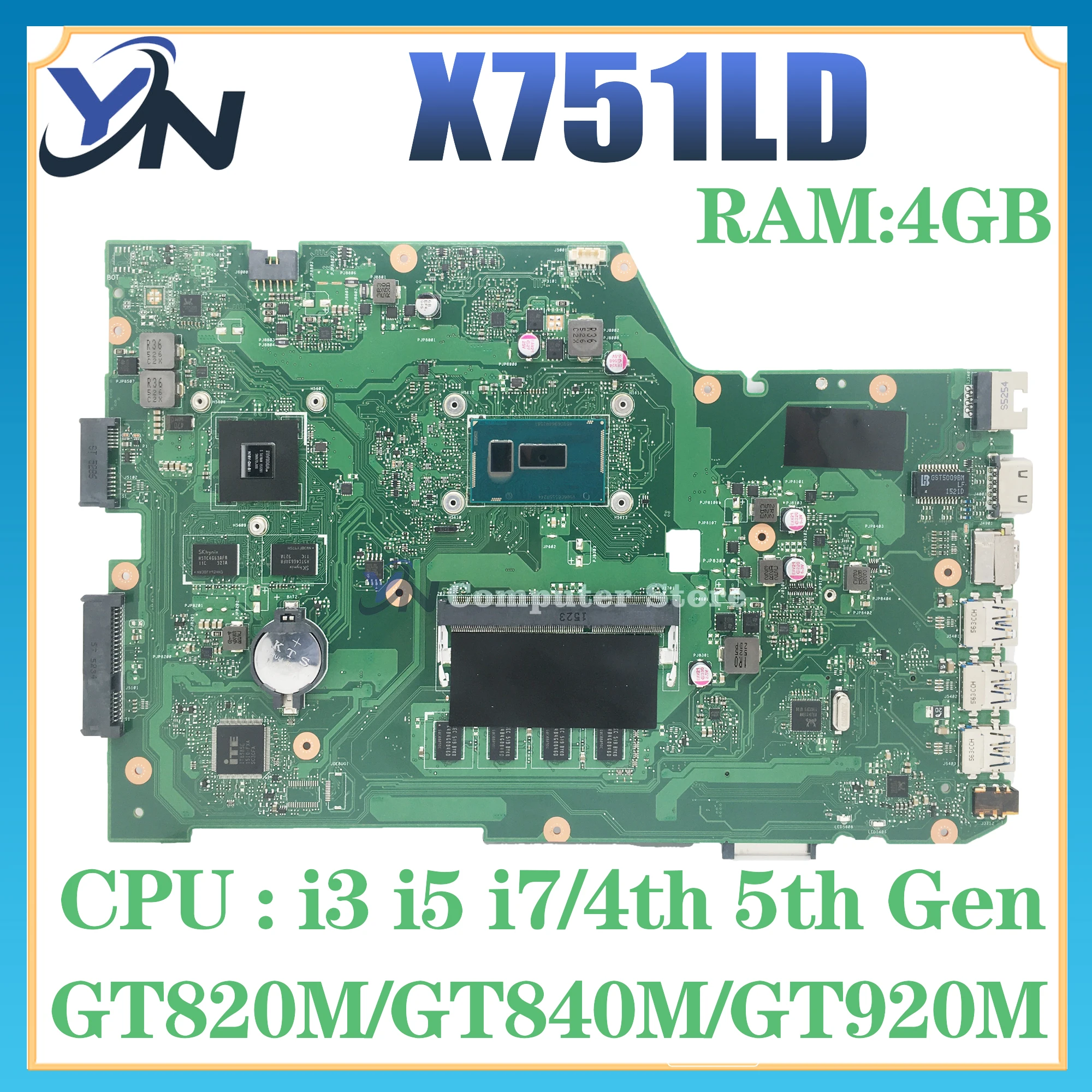 X751LD Mainboard For ASUS K751LD F751LDV X751LDV X751LJ  X751LD X751LB X751LN Laptop Motherboard I3 I5 I7 4th V2G 4GB