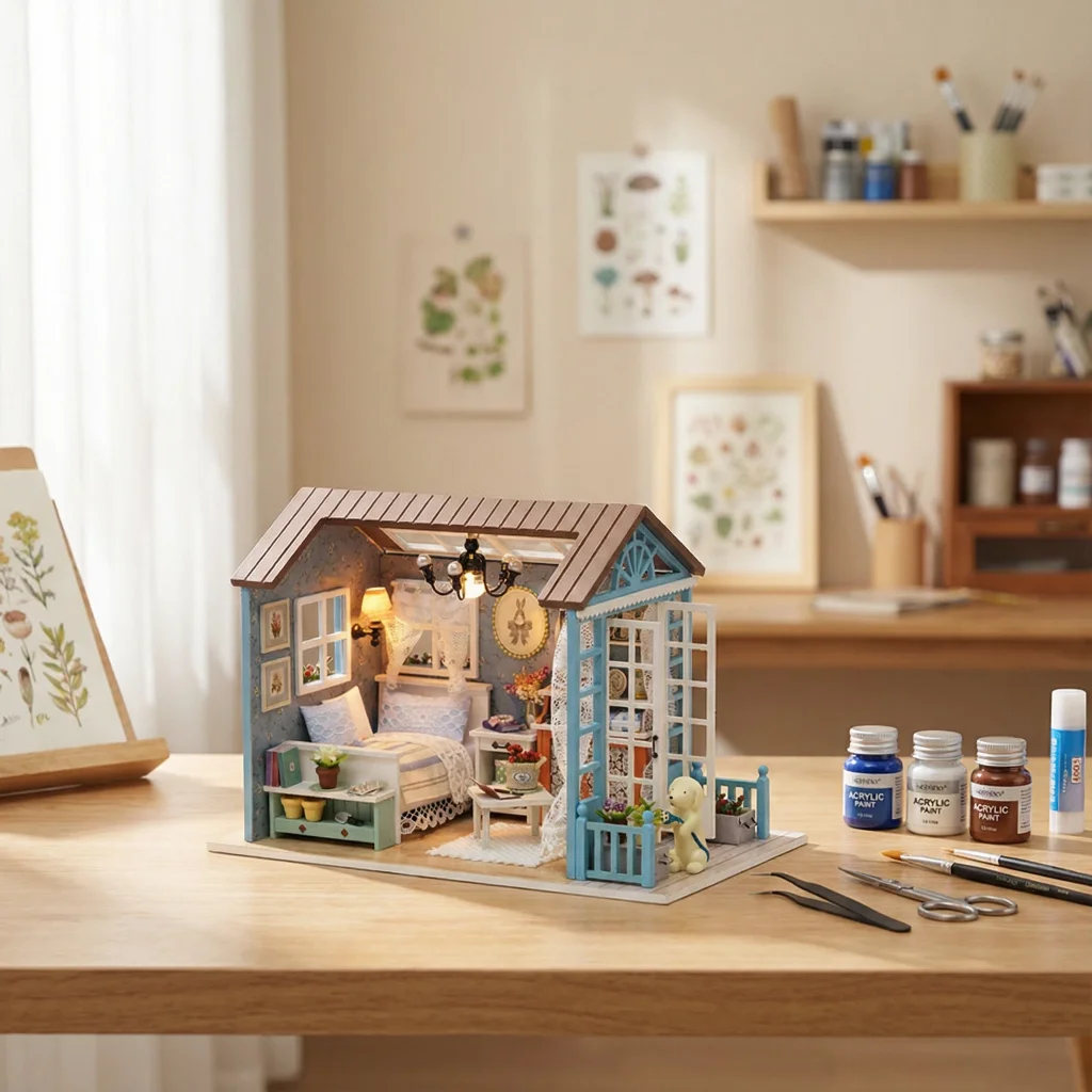 مجموعة نماذج تجميع منزل المقصورة الخشبية ثلاثية الأبعاد من OUZEY "الغابات الزرقاء" - حرفة كوخ مصغرة إبداعية #5