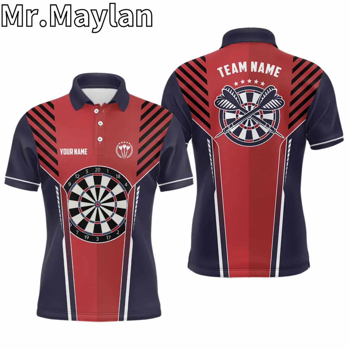 3D Personalized Strike Red Navy Sports Style Mens Darts Polo Shirts Cool Darts Team Jersey For Men For Darts Players Unisex Tops