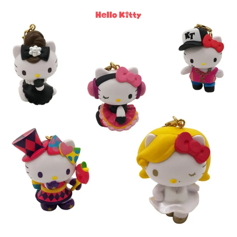 

Брелок для ключей Hello Kitty, брелок с различными сценами, кавайная Аниме Фигурка Sanrio, милая игрушка для телефона с разъемом для наушников и пыле...