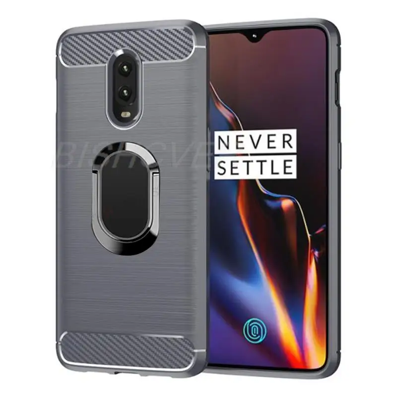 Brushed Carbon Fiber Silicone Shockproof Case For OnePlus 1+  6T 6 5 5T 7 Pro Magnetic Stand Protective Cover