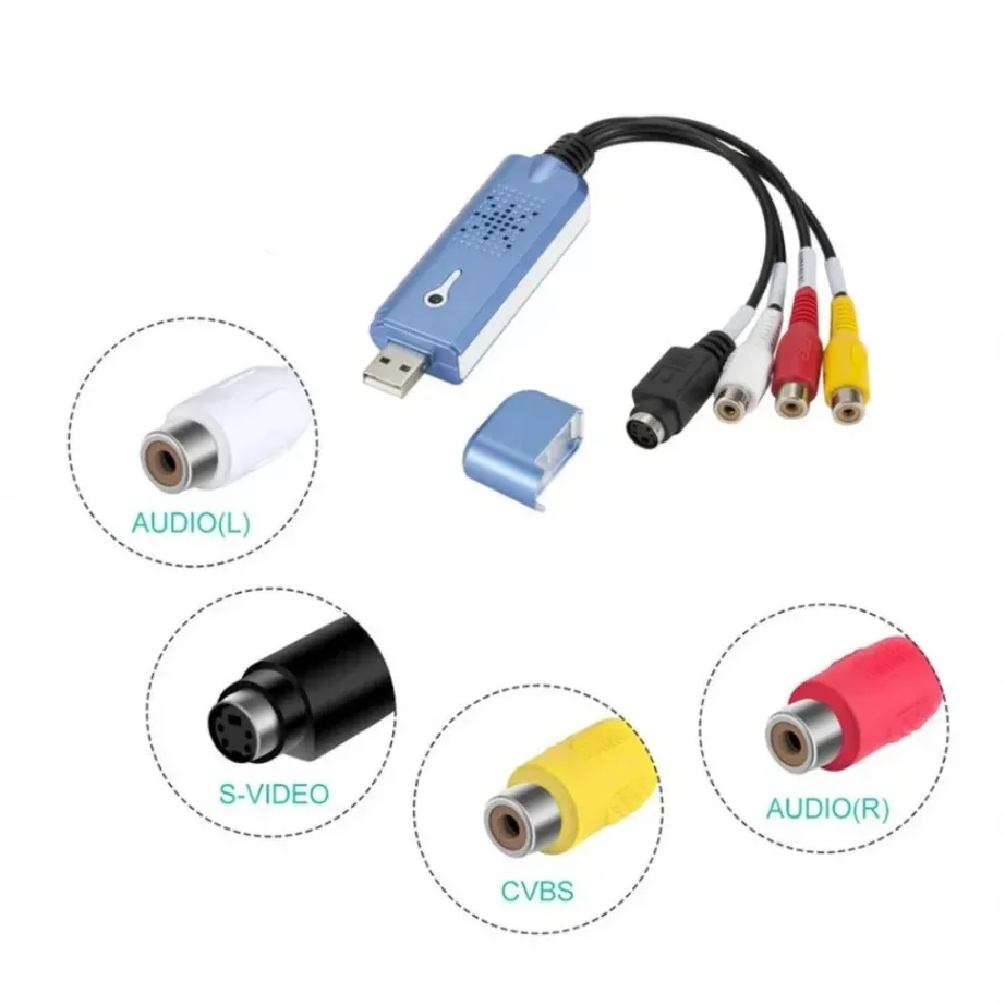 Convertidor VHS VCR a Digital Tarjeta de captura de audio USB 2.0-Tarjeta de captura analógica con cables RCA para DVD/TV, funciona con Windows7/8/10
