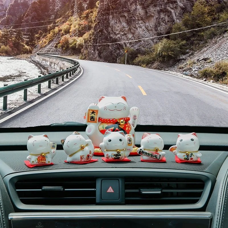 5 Pcs Mini Ceramic Lucky Cat Ornament Home Car Decoration Feng Shui Cute Maneki Neko Figure Desktop Decor Fortune Cat Craft Gift