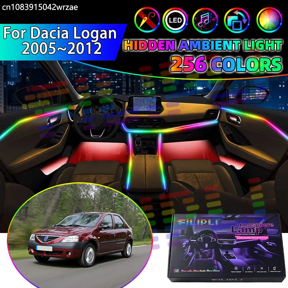 For Dacia Logan 2005~2012 MK1 L90 U90 F90 RGB Car Interior Ambient Lights Strips Breathing Lighting Kit App Control LED strips