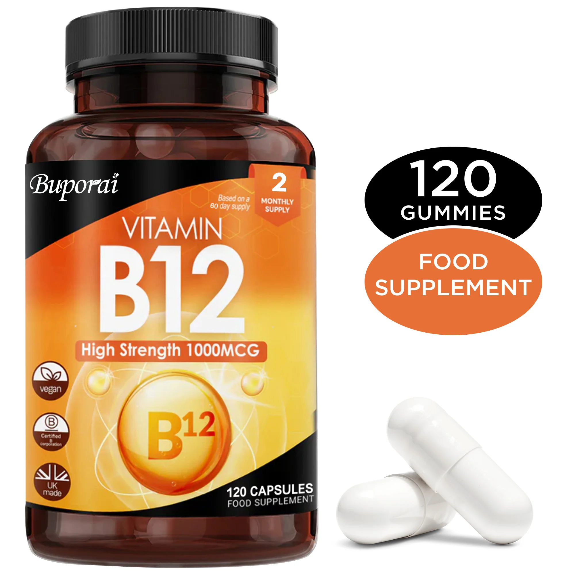 Vitamin B12 High Strength 1000mcg - Energy Metabolism, Promotes Red Blood Cell Production, Supports Nervous System Health