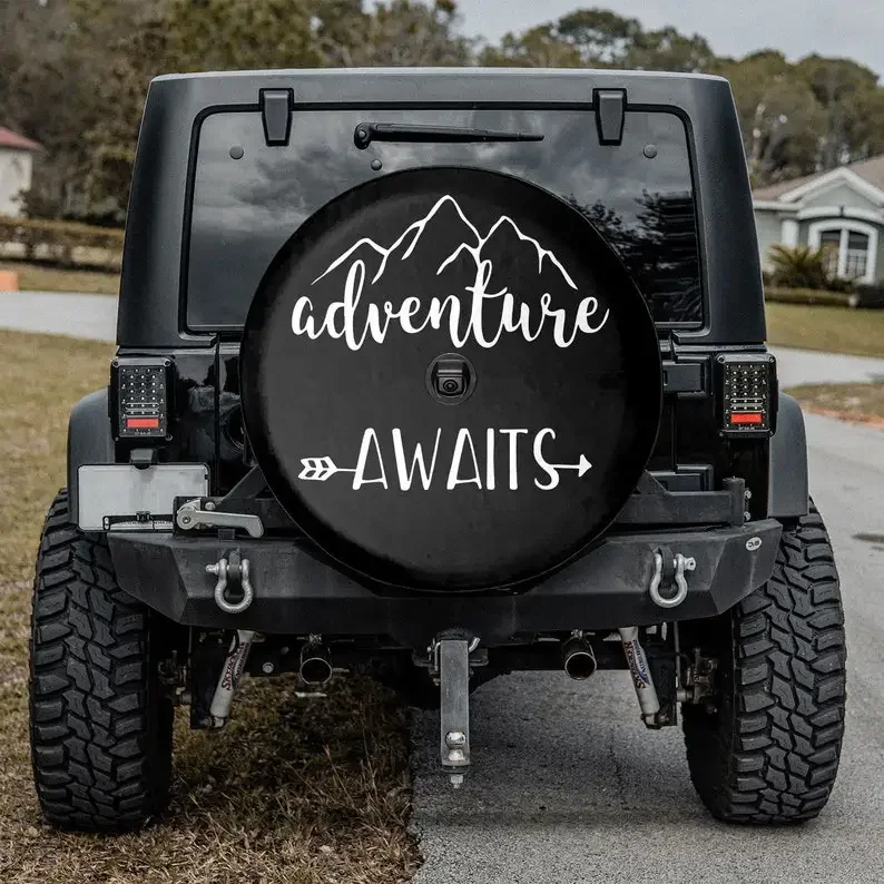 Adventure Awaits Mountain & Arrow Father's Day Gift, Christmas Gift, Spare Tire Cover For Car, Personalized Camper Tire Cover,