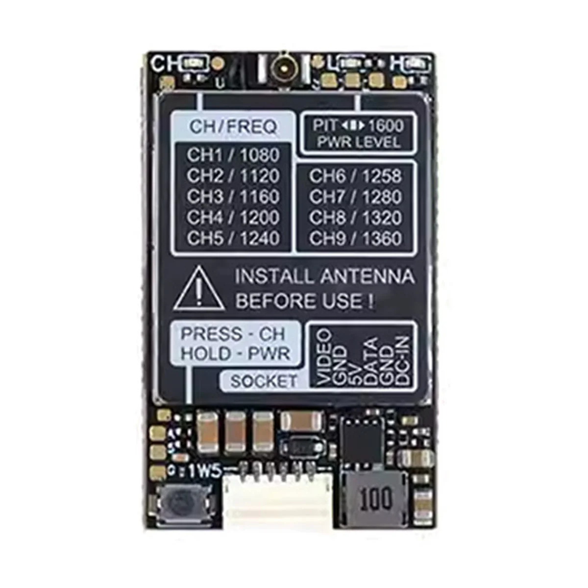 

AT-1.2 ГГц 1,3 ГГц 1,6 Вт VTX 9-канальный аудио-видео передатчик FPV 1600 МВт 7-36 В для RC FPV самолета дальнего действия