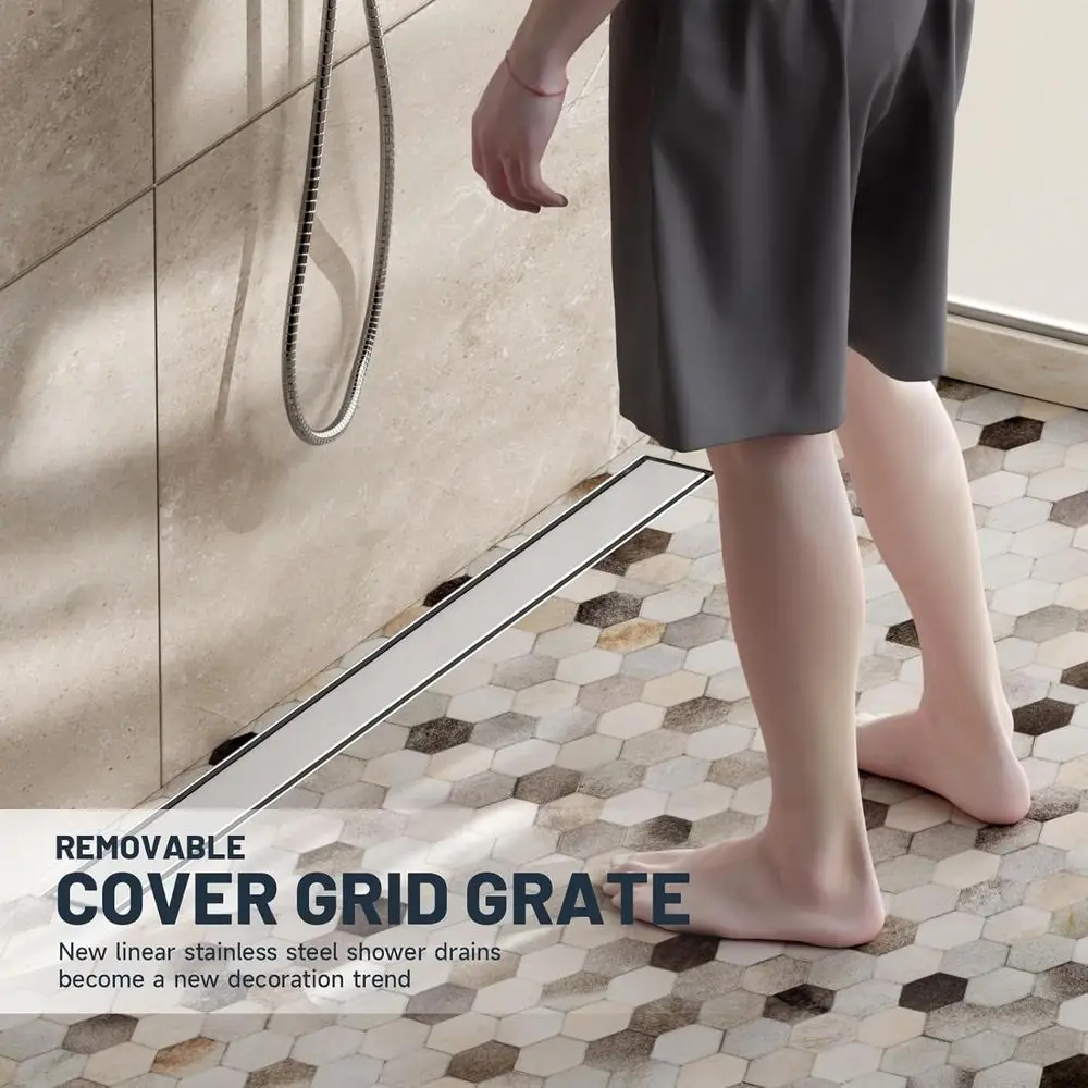 36 مصفاة دش مستطيلة مع حشوة بلاط، 304 من الفولاذ المقاوم للصدأ، لمسة نهائية من النيكل المصقول، تتضمن مصفاة الشعر #5