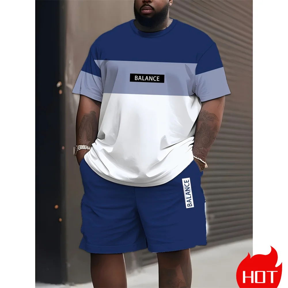 

Men's plus size T-shirt set Summer Short-sleeved Shorts Suit Fashion Classic Retro Print Suit Casual and Breathable Suit for man