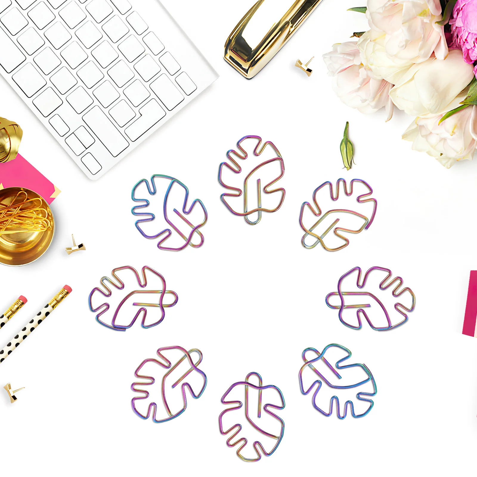 8Pcs Metal Paper Clips Monstera Shape Long Lasting Use Fun Delight Working Studying Bookmark Notebook Calendar Markers