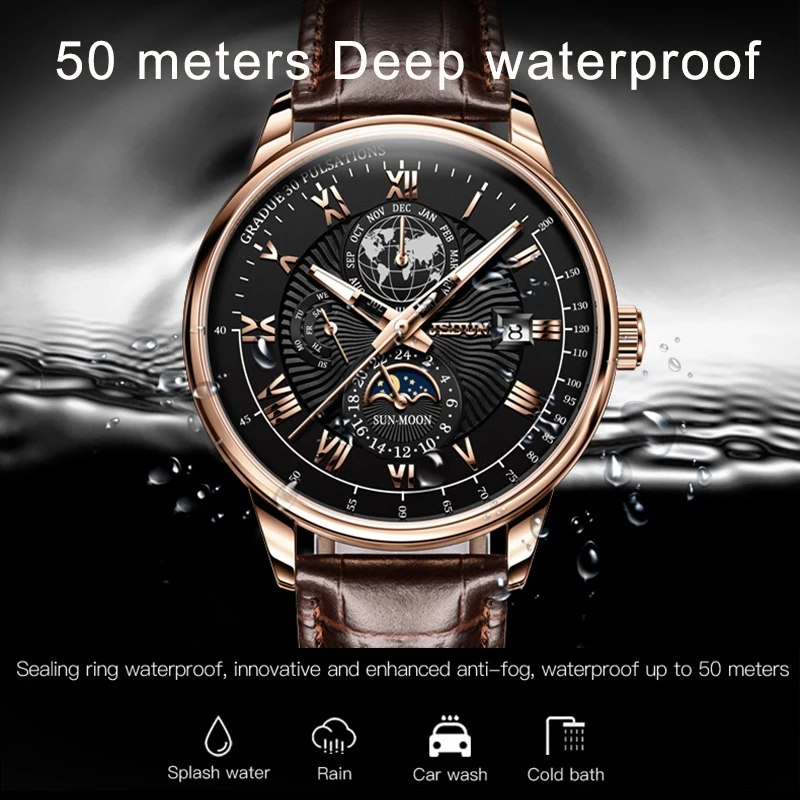 JSDUN Watch For Men Luxury Top Brand Mechanical Wristwatches Waterproof Sport Men\'s Watches Moon Phase Business Man Watch