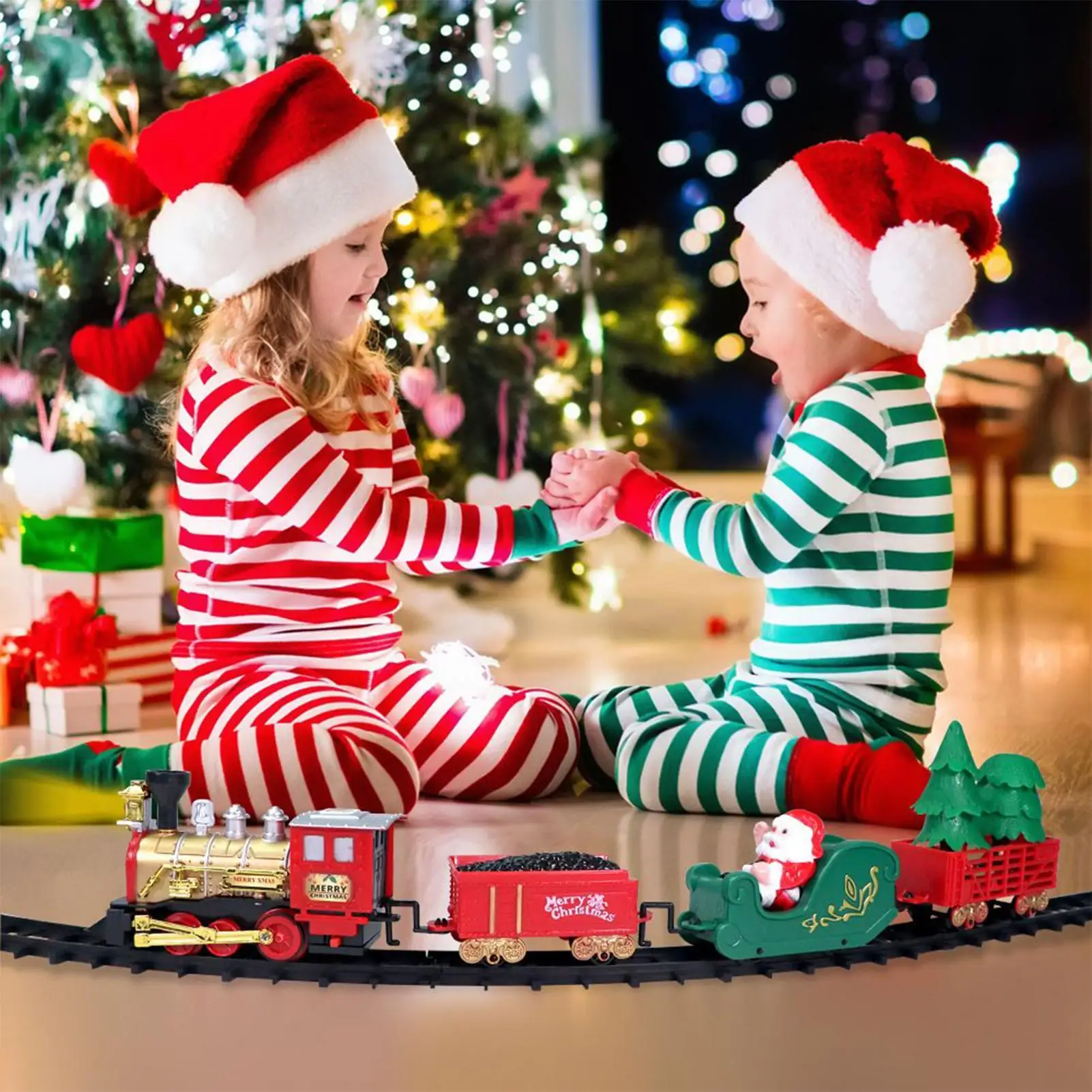 

Набор игрушечных поездов, праздничная дорожка, игрушка со световым звуком, звуком и светом, рождественский набор электрических поездов на день рождения для мальчика и девочки