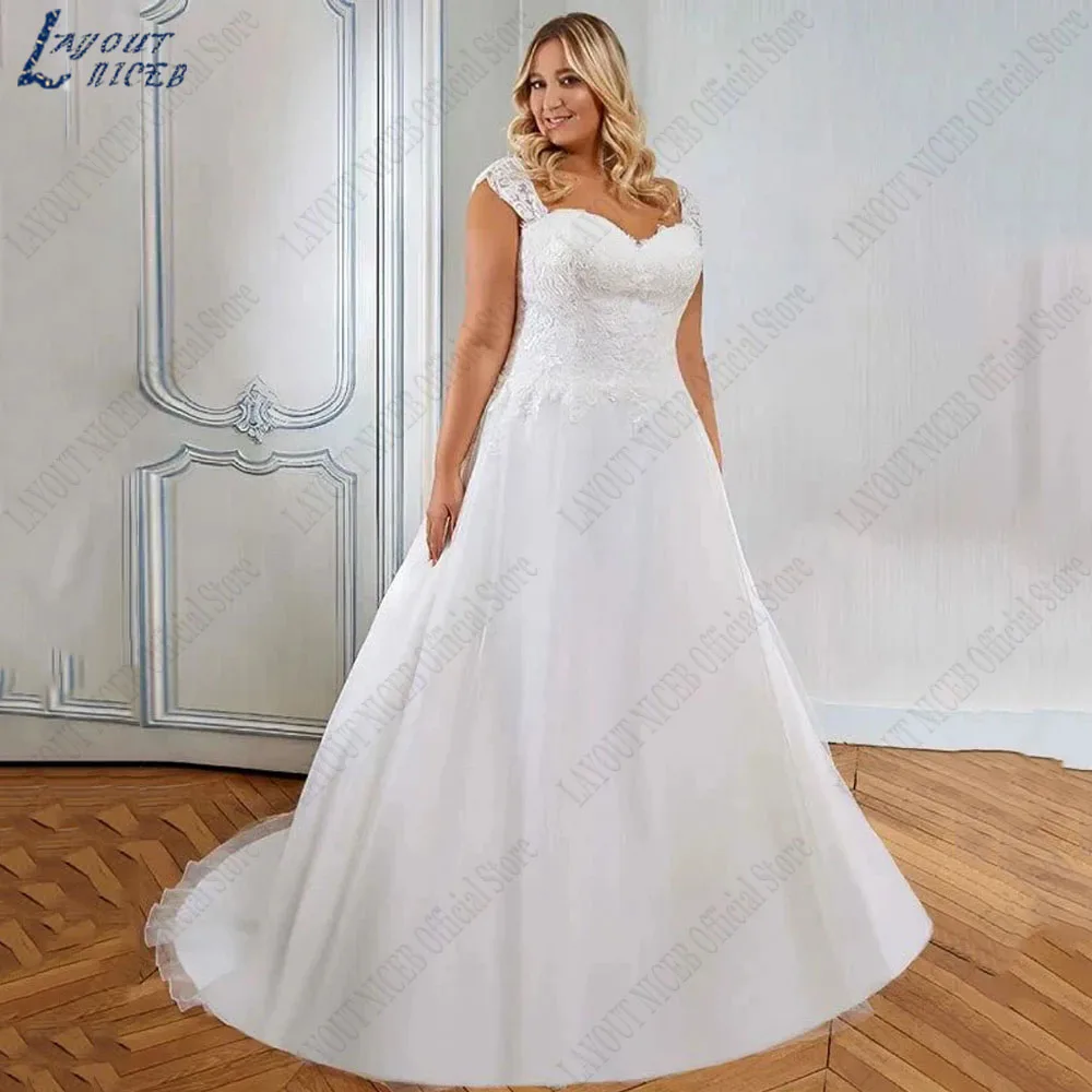 

LAYOUT NICEB Large Size Wedding Dresses Backless Sleeveless A-Line Bride Gowns Sweetheart Appliques свадебное платье Customized