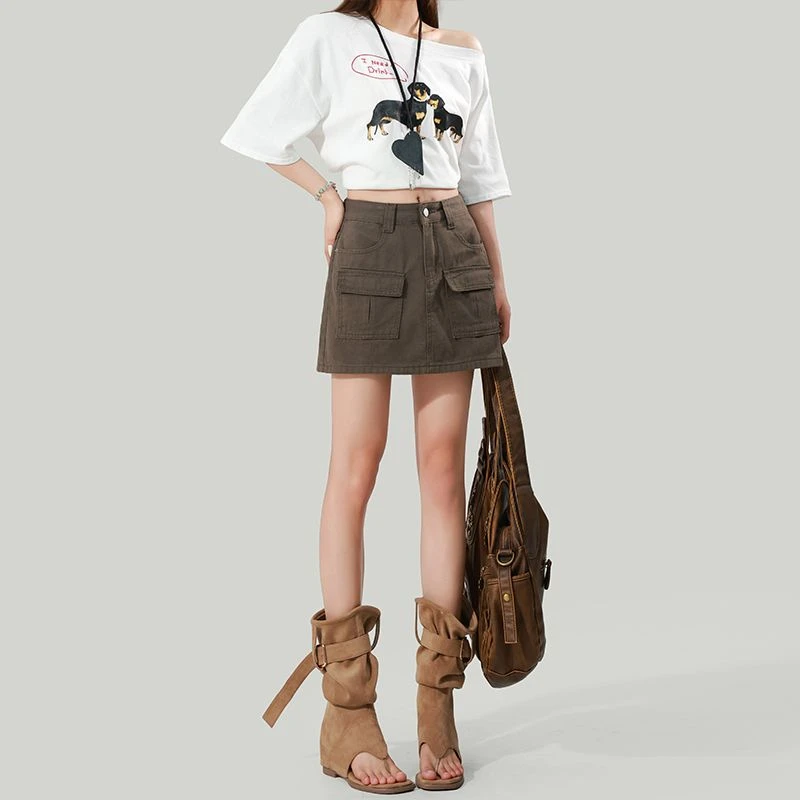 FINEWORDS Korean Casual High Waist PU Skirt Women A Line Vintage Skirt With Inner Lining Streetwear Harajuku Sexy Mini Skirt