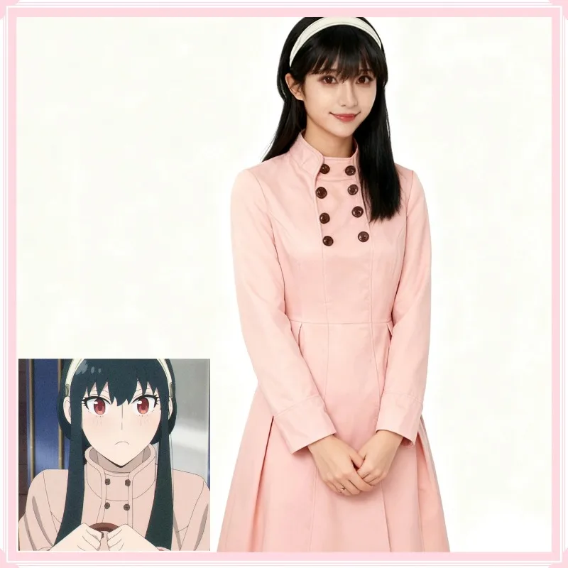 Japan Anmie Spy X Family Forger Cosplay Yor Costume Thorn Princess Pink Dress Suit Outfit Overcoat Women's Wear For Hallooween view 3