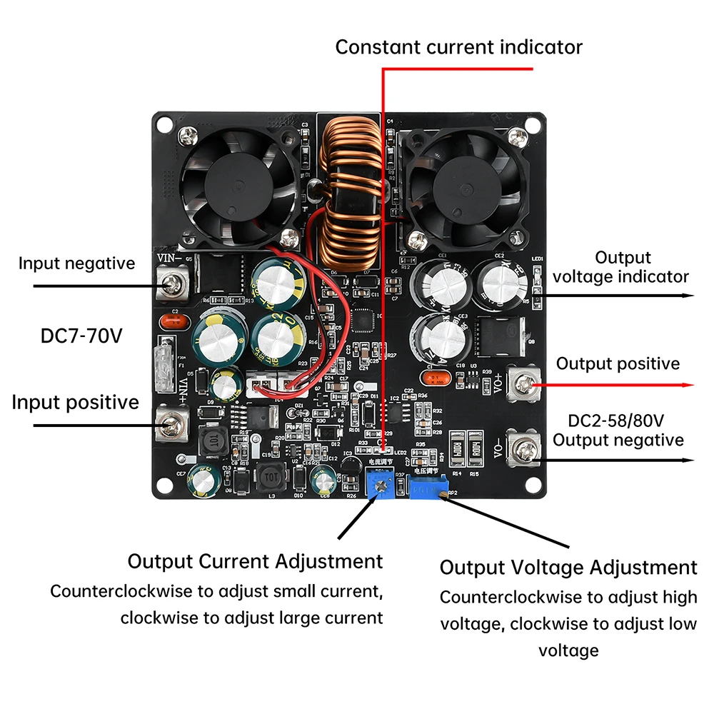 DC 7-70V 20A 600W 700W Hochleistungs-Buck-Boost-Modul DC-DC Step Up/Down-Stromversorgung Einstellbarer Spannungsregler-Lademodul – Detail 5
