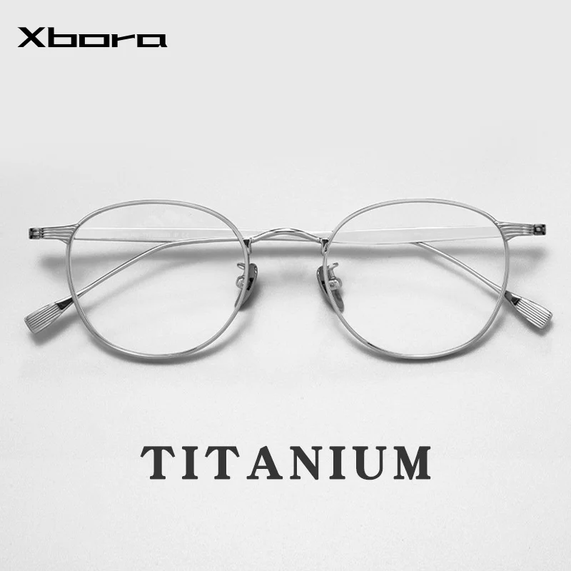

XBORA Hot Sale Japanese Style Handmade Pure Titanium Eyewear Small Size Round Frame Ultra Light Anti Blue Light Glasses 20818Y