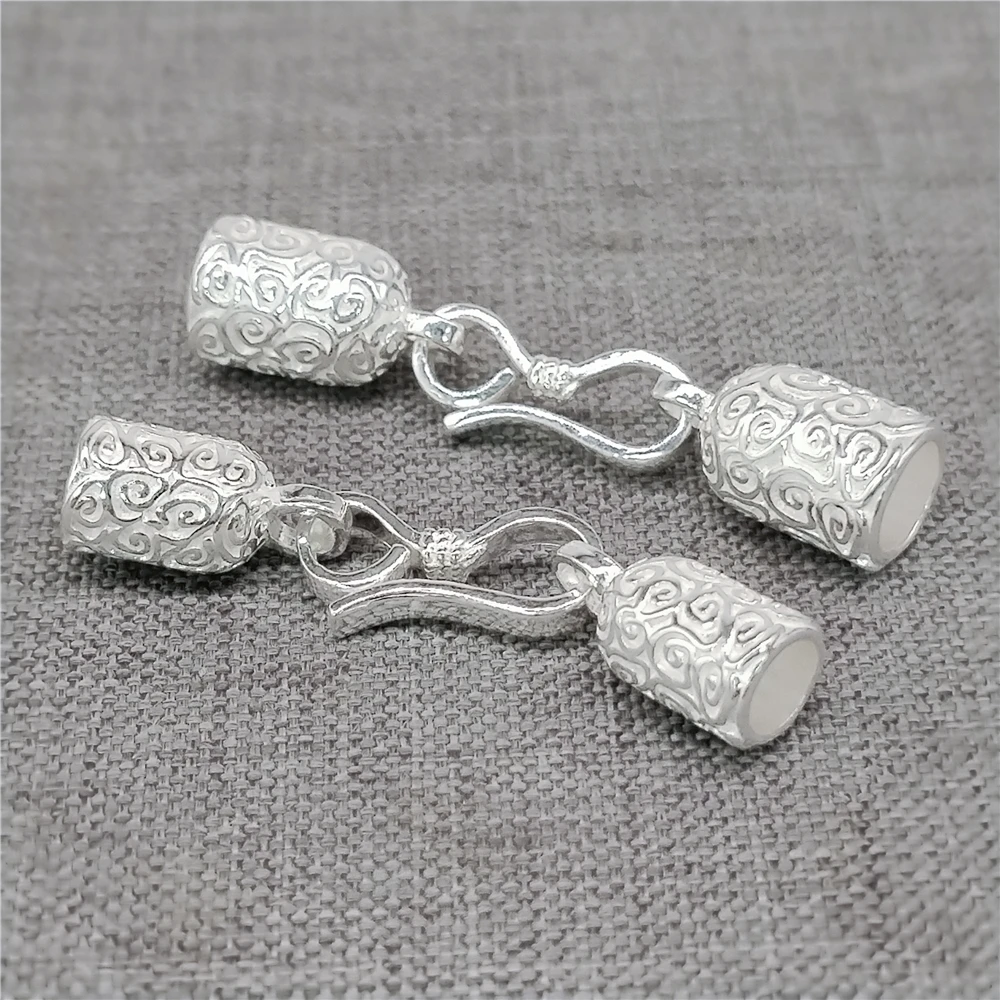 

925 Sterling Silver Spiral Cloud Leather Cord End Cap w/ Hook Clasp for Bracelet Necklace