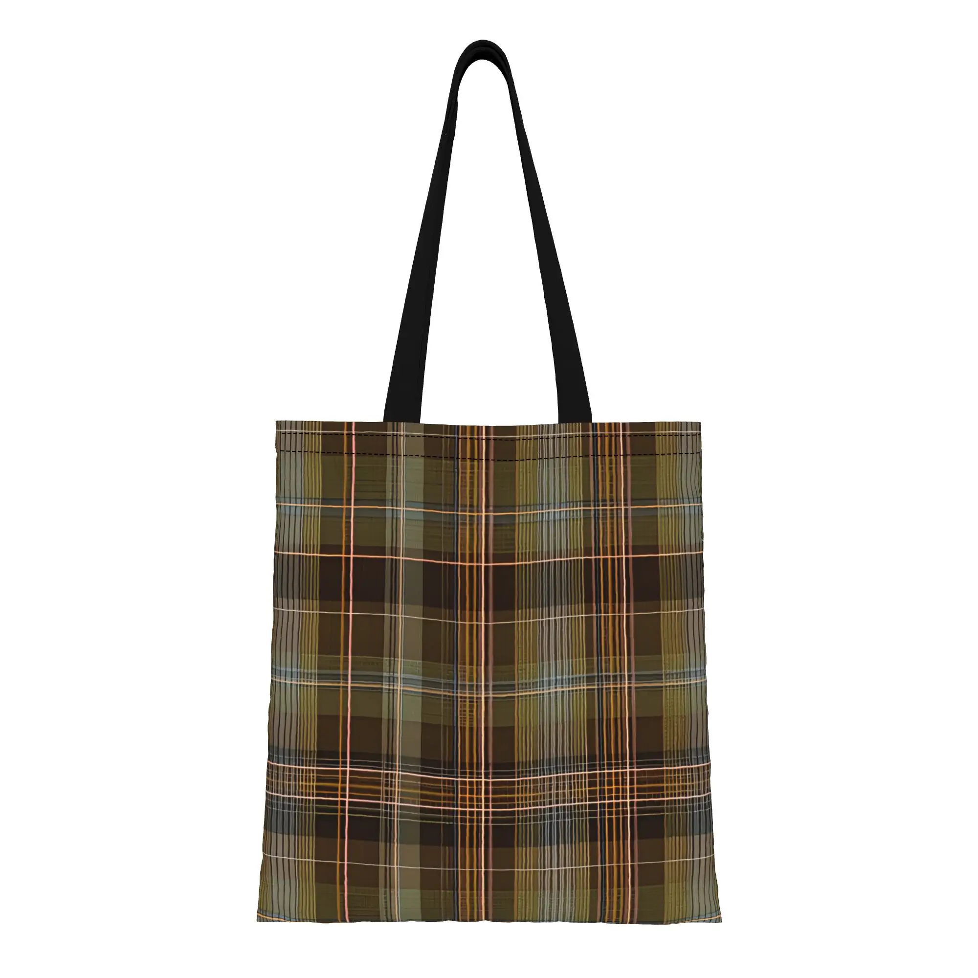 

1PC Heritage Tartan Plaid Pattern In Earth Tones With Olive, Rust & Blue Tote Bag No Closure Handbag Versatile Tote