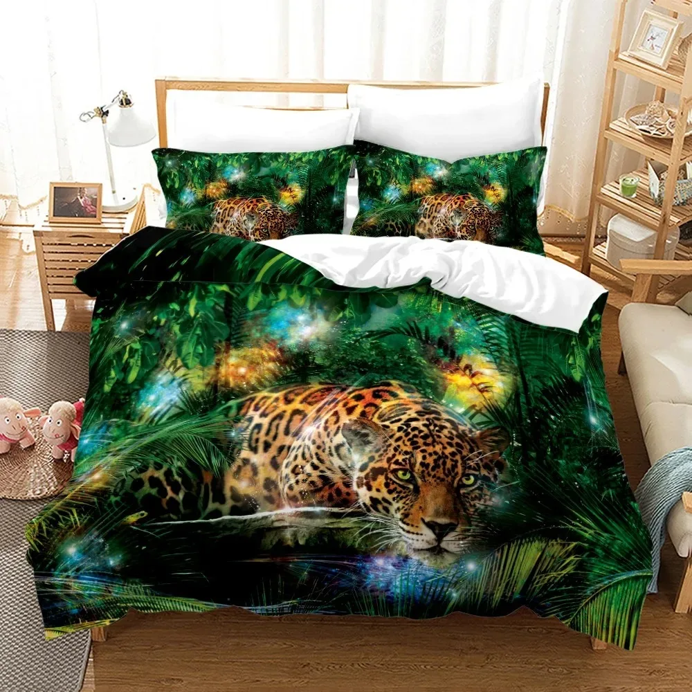 Leopard Duvet Cover KingQueen Size,Black Panther Pattern Print Bedding Set for Boys Teens Men,Cheetah Animal Theme Quilt Cover