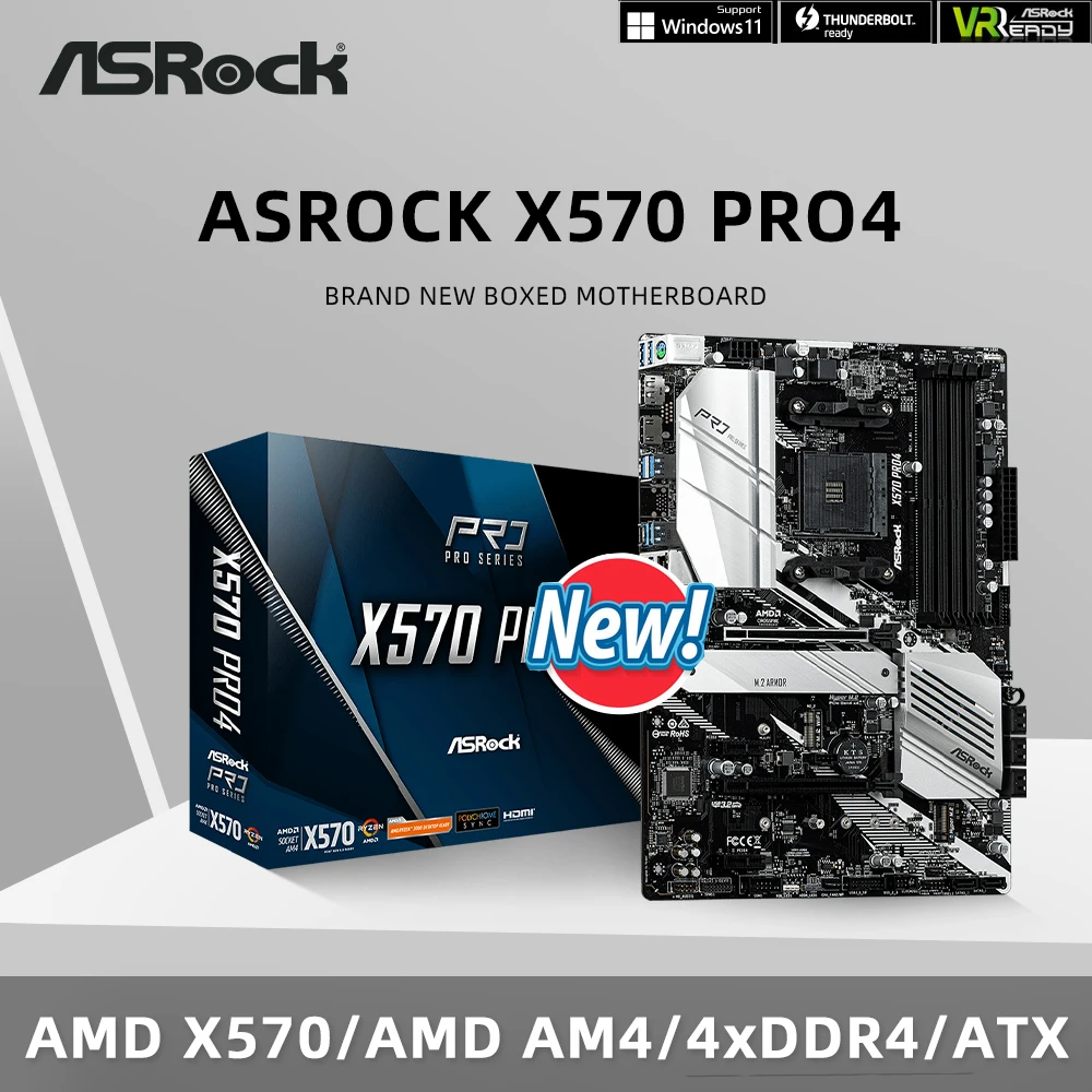 ASRock Brand New X570 Pro4 Motherboard Support Ryzen 7 5700 Ryzen 5 5600G CPU 4xDDR4 4200+ PCIe 4.0 M.2 NVME ATX AM4 Mainboard