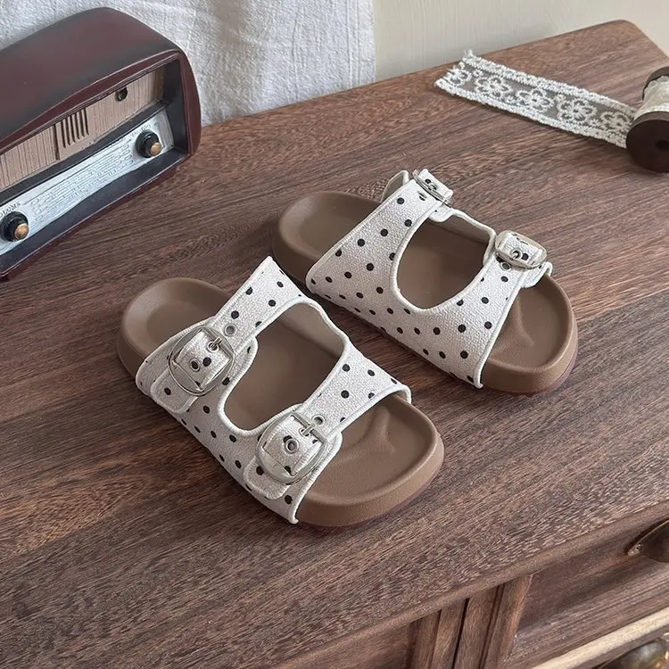 Toddler Girls Polka Dot Leather Sandals 2026 Summer New Chunky Beach Shoes Non-slip Simple Outdoor Daily Shoes