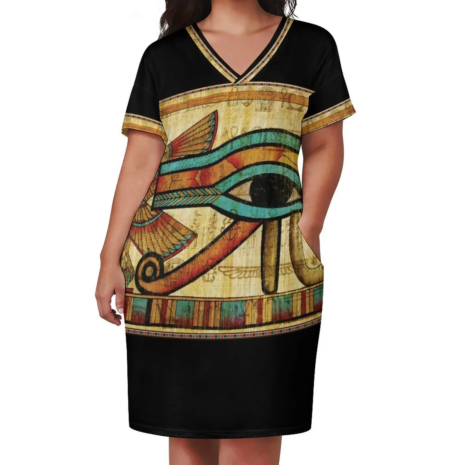 Eye of Horus Papyrus Loose Pocket Dress dress for women Clothing Summer dresses for women evening dress woman