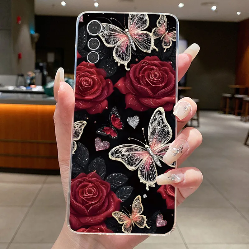 Para Motorola Moto E32 funda hermosas flores funda suave de silicona transparente para Moto E32S funda de teléfono para Moto E 32 E 32S Fundas