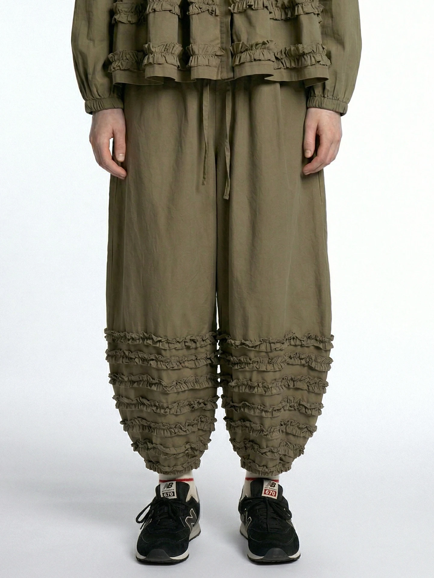 

Imakokoni2026 Spring Green Ear Edge Loose High Waist Casual Pants Forest Women's Pure Cotton Lantern Pants 255327