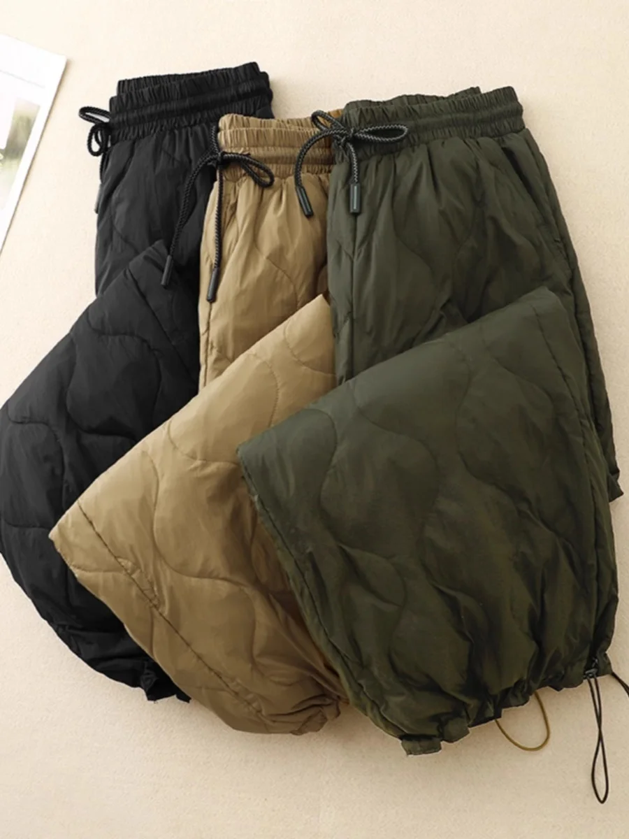 

Легкие пуховые хлопковые брюки, женские свободные повседневные брюки-шаровары с манжетами, корейские брюки стандартной длины для поездок на работу