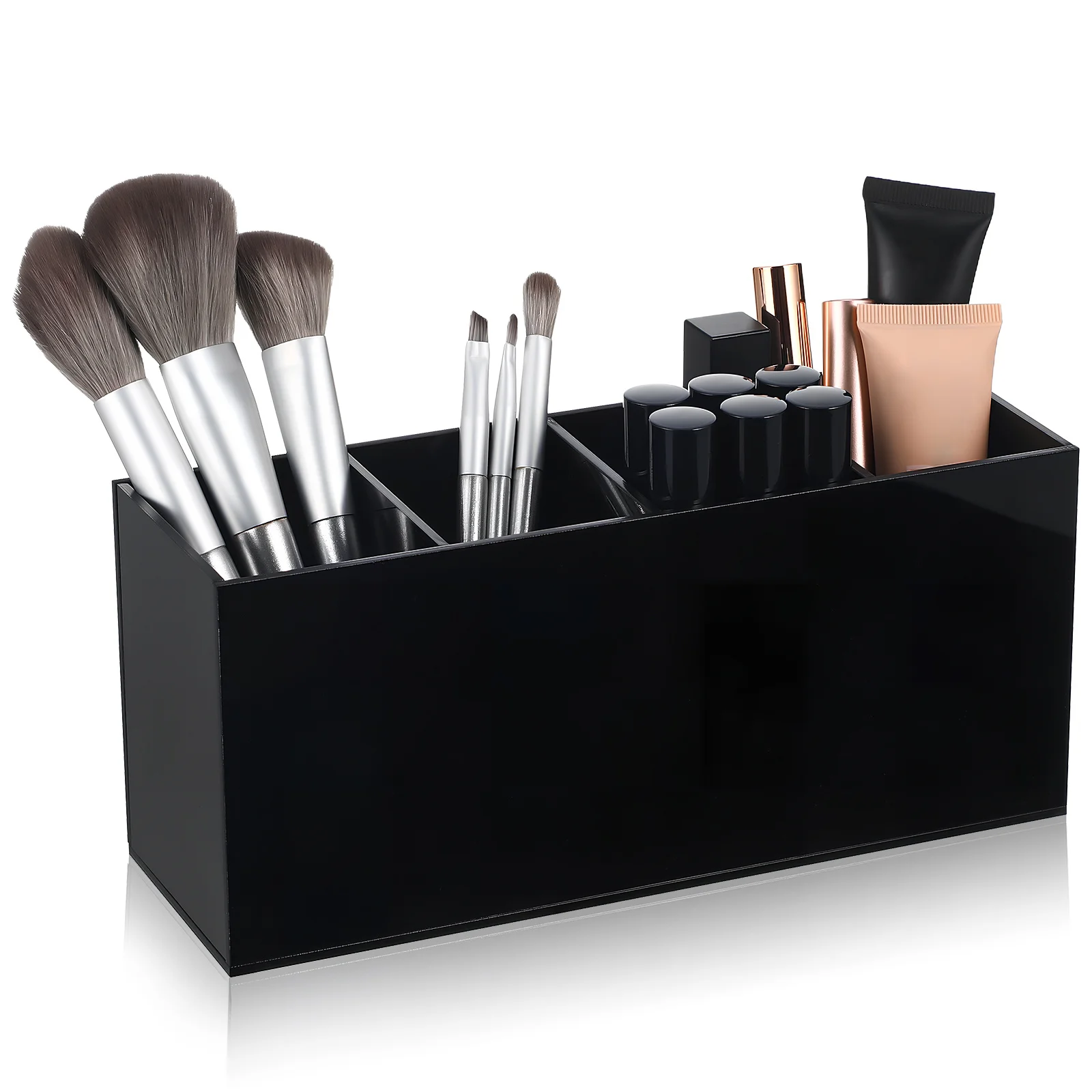 حامل مكتب منظم القلم الأكريليك 4 مقصورات قلم رصاص مدمج فرشاة للمكياج تخزين القرطاسية اللوازم المكتبية #2