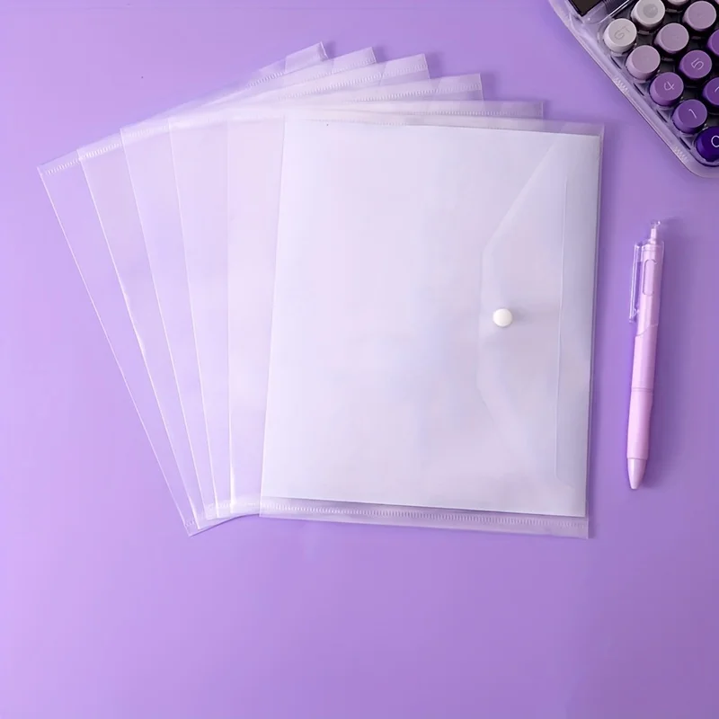 14pcs A5 Clear Envelopes, Durable PP Snap Button Document Bags, Waterproof Storage Pouches for Office and Receipt Organization