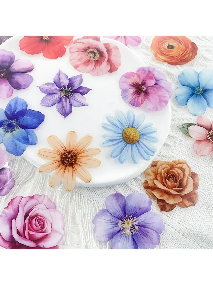 Autocollants animaux de compagnie transparents à fleurs Vintage, 50 pièces, autocollants pour bouteille d'ordinateur portable, réfrigérateur, guitare, autocollants esthétiques créatifs, DIY bricolage