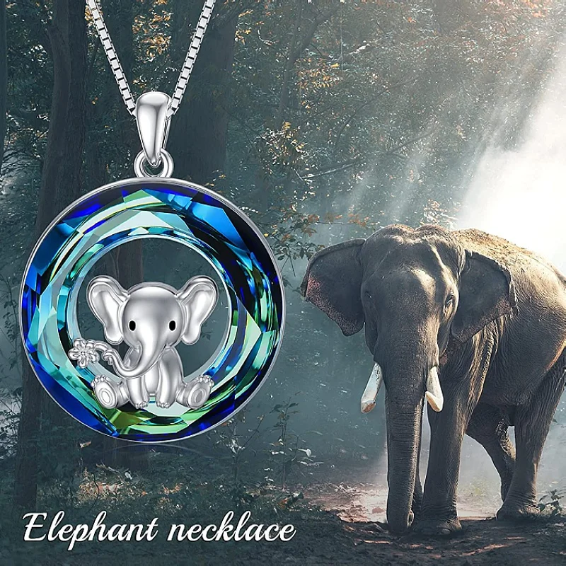 European and American fashion income cute elephant necklace exquisite blue color circle small elephant swing pendant girl gift