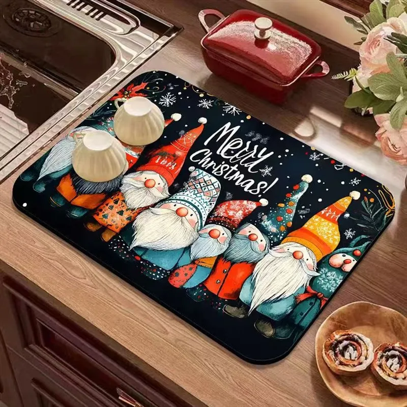 VIKAMA Diatomite Drying Mat, Super Absorbent Quick Dry Non-Slip Heat Resistant Coffee Machine Christmas Pine Greenery