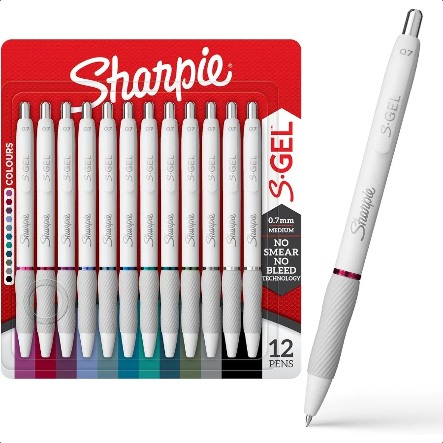 

SGel Gel Pens for Writing Medium Point 0.7mm Assorted Ink Colours White Pearl Barrels 12 Count