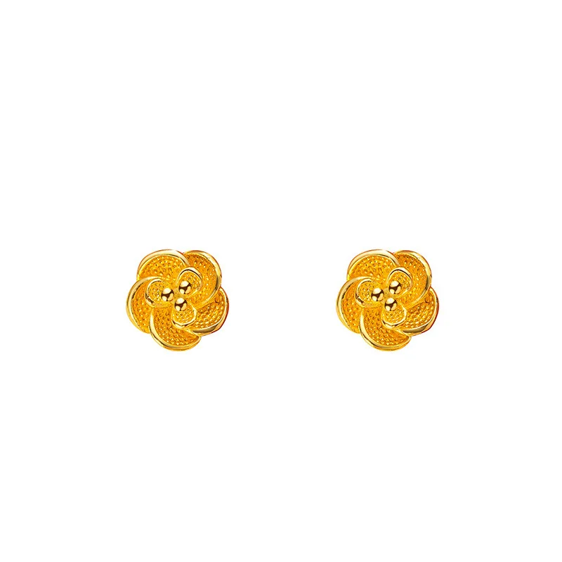 Retro temperament senior sense of small flower earrings gold plated Korean version of the small design sense of small 9999gold