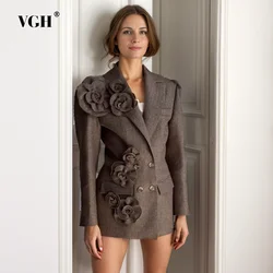 VGH-Blazer Slim Patchwork pour Femme, Col Cranté, Manches sulf, Poches Épissées, Tempérament Féminin, Appliques Solides, Nouveau