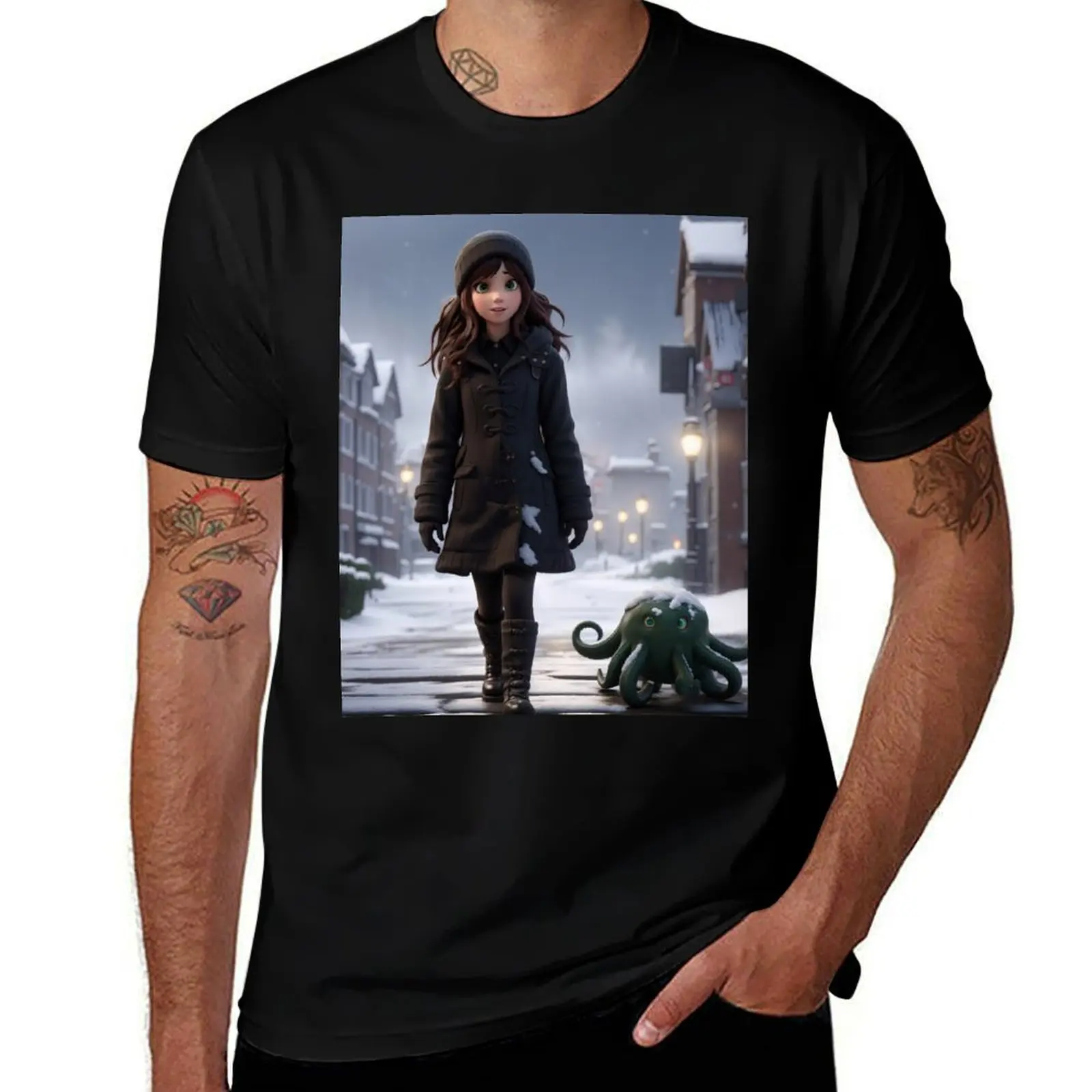 

Raven and her Cthulhu Spawnling T-Shirt Summer Casual Loose T-Shirt
