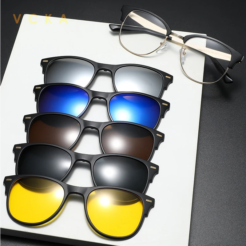 KIZN 6 في 1 نظارات شمسية مربعة لقصر النظر بمشبك مغناطيسي للرجال والنساء TR90 نظارات مستقطبة نظارات طبية بصرية-0.5 إلى -10