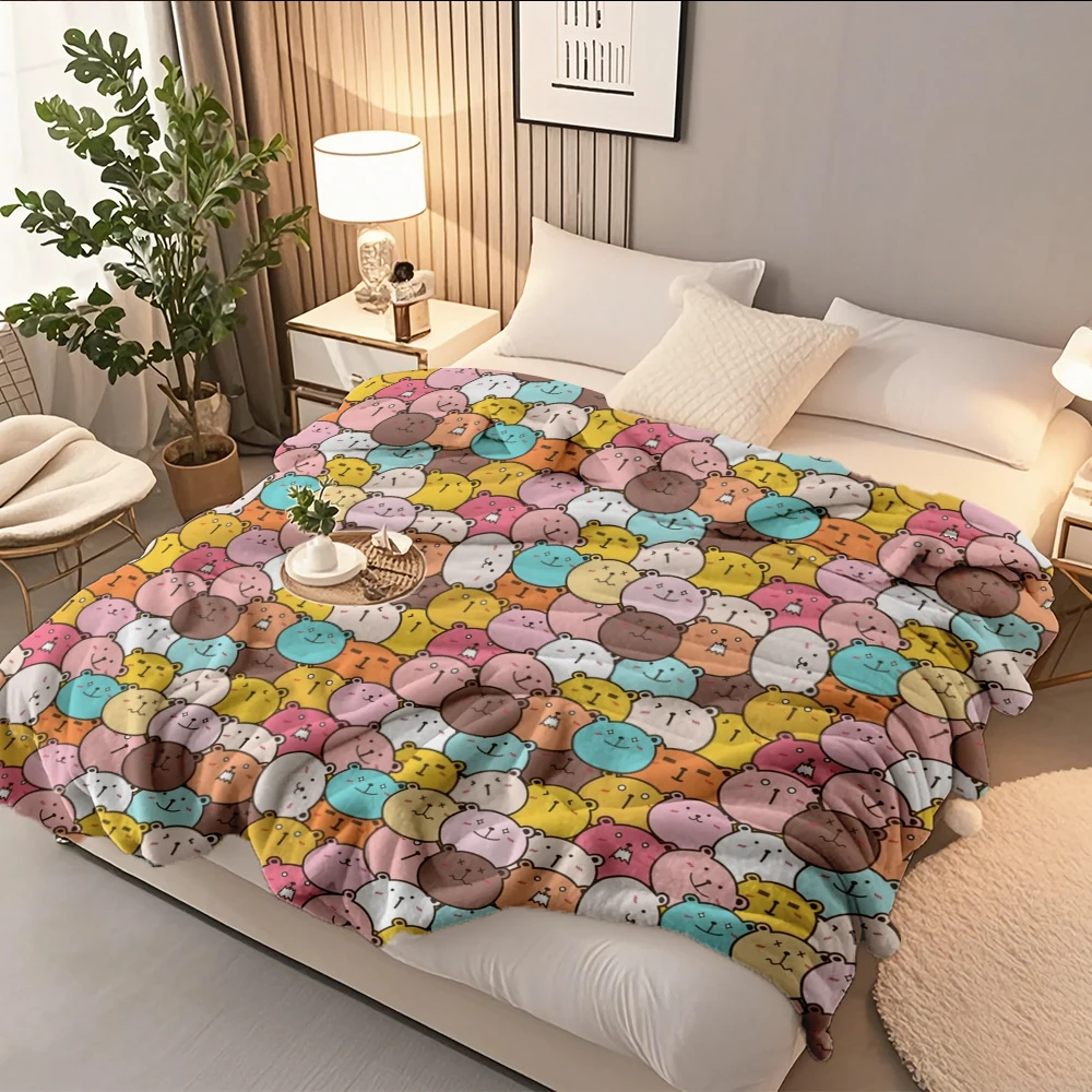 

Spring/autumn Scandinavian Design Flannel Soft Blanket Colorful Teddy Bears Digital Bedsheet Hotel-style Cover Eco-friendly