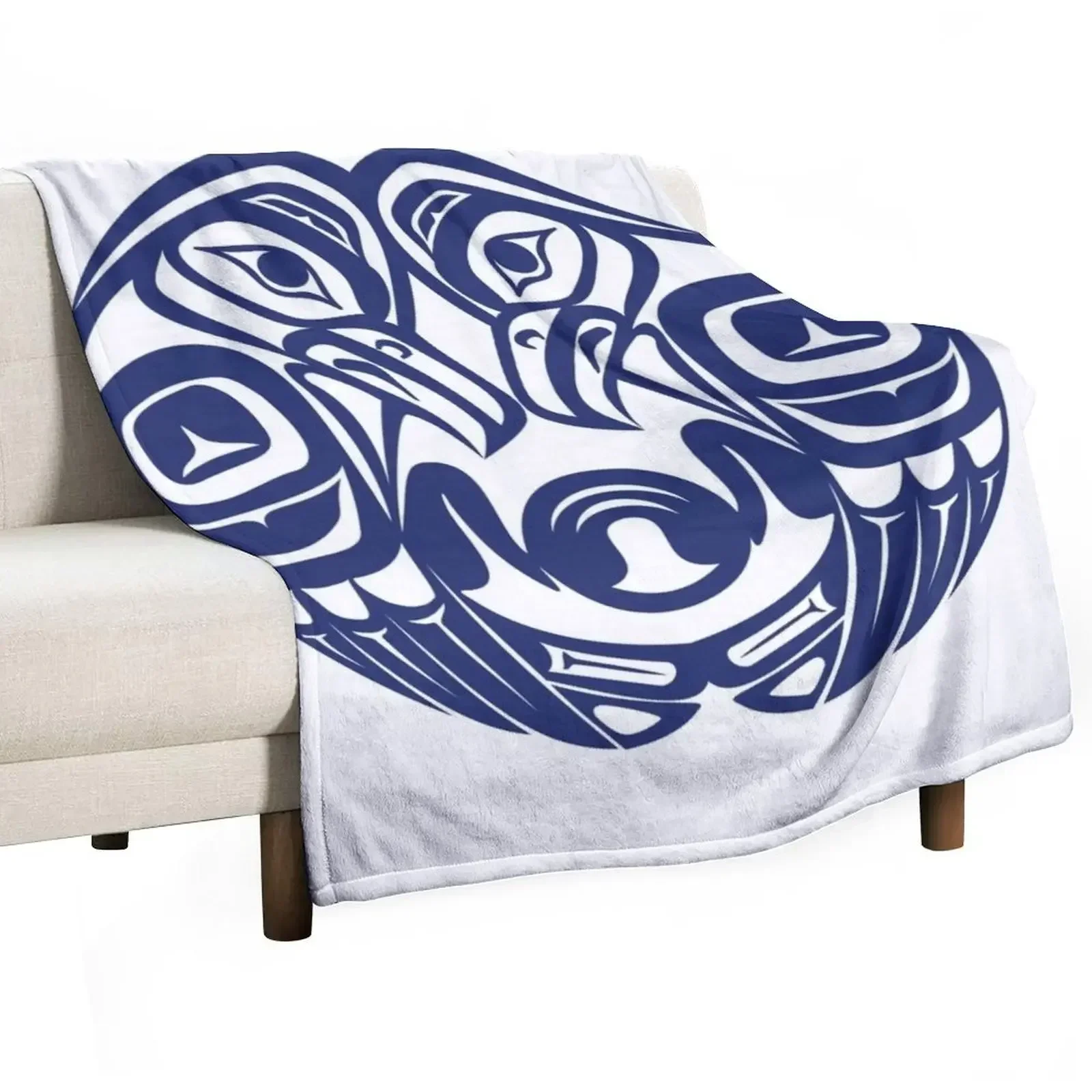 Double raven circle pacific northwest formline salish haida eagle moon Throw Blanket Warm Decorative Beds Blankets