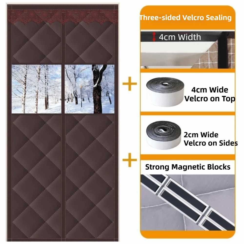 

New Cotton Door Curtain Thickened Soundproof Magnetic Curtain No Punching Windproof Air Conditioner Curtain Doorway Installation