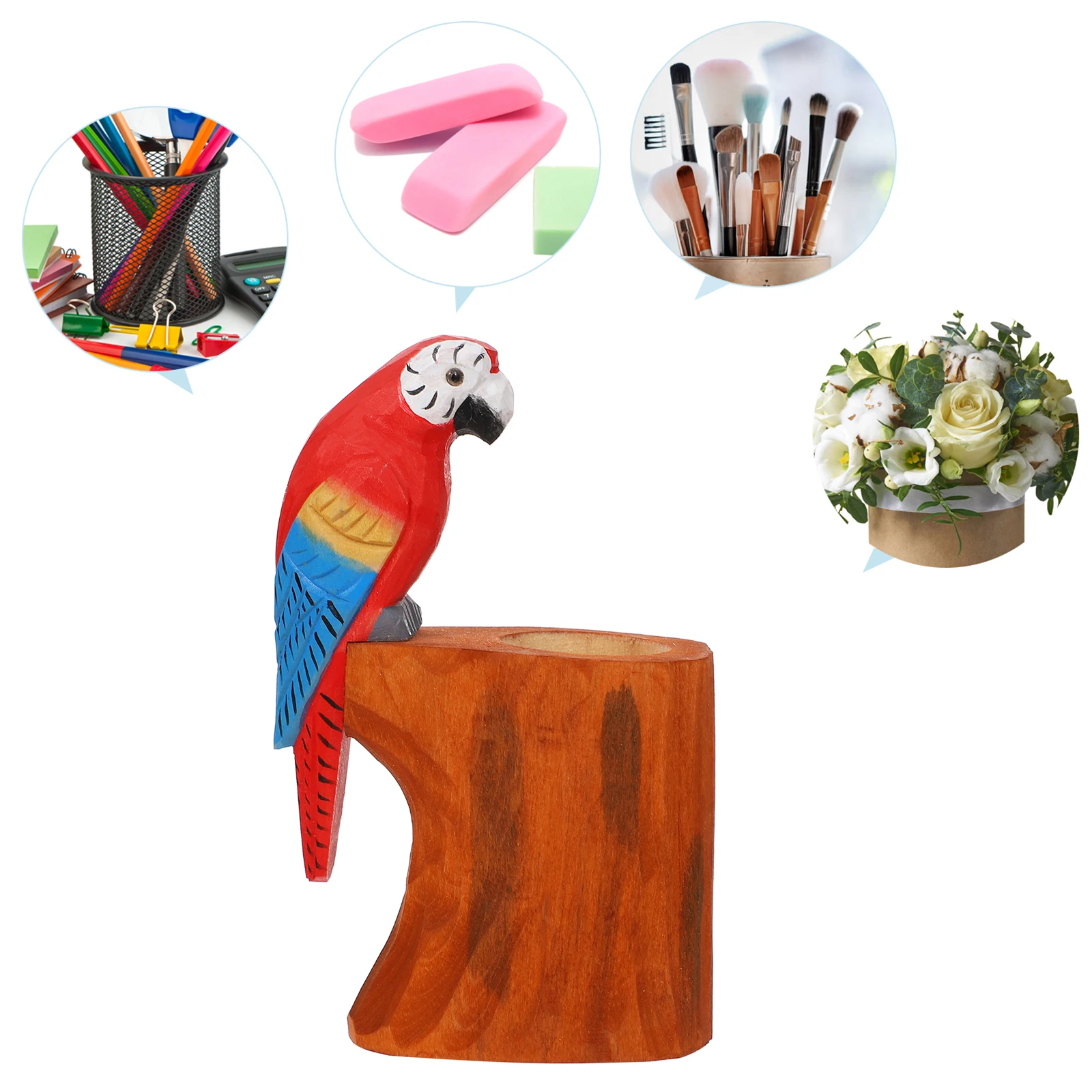 

Pen Holders Wood Carving Pens Pencil Cup Storage Box Animal Rustic Office Decor