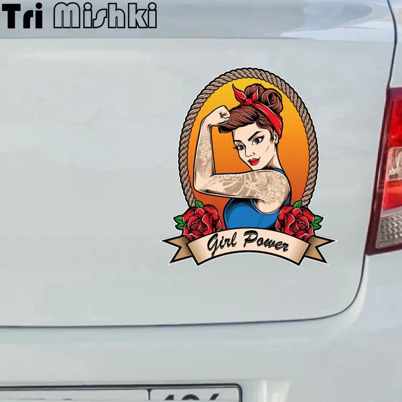 Tri Mishki W1491 Rockabilly Girl Power Car Sticker PVC Decals Motorcycle Sticker on Car Truck Bumper Laptop Wall Garage image 4
