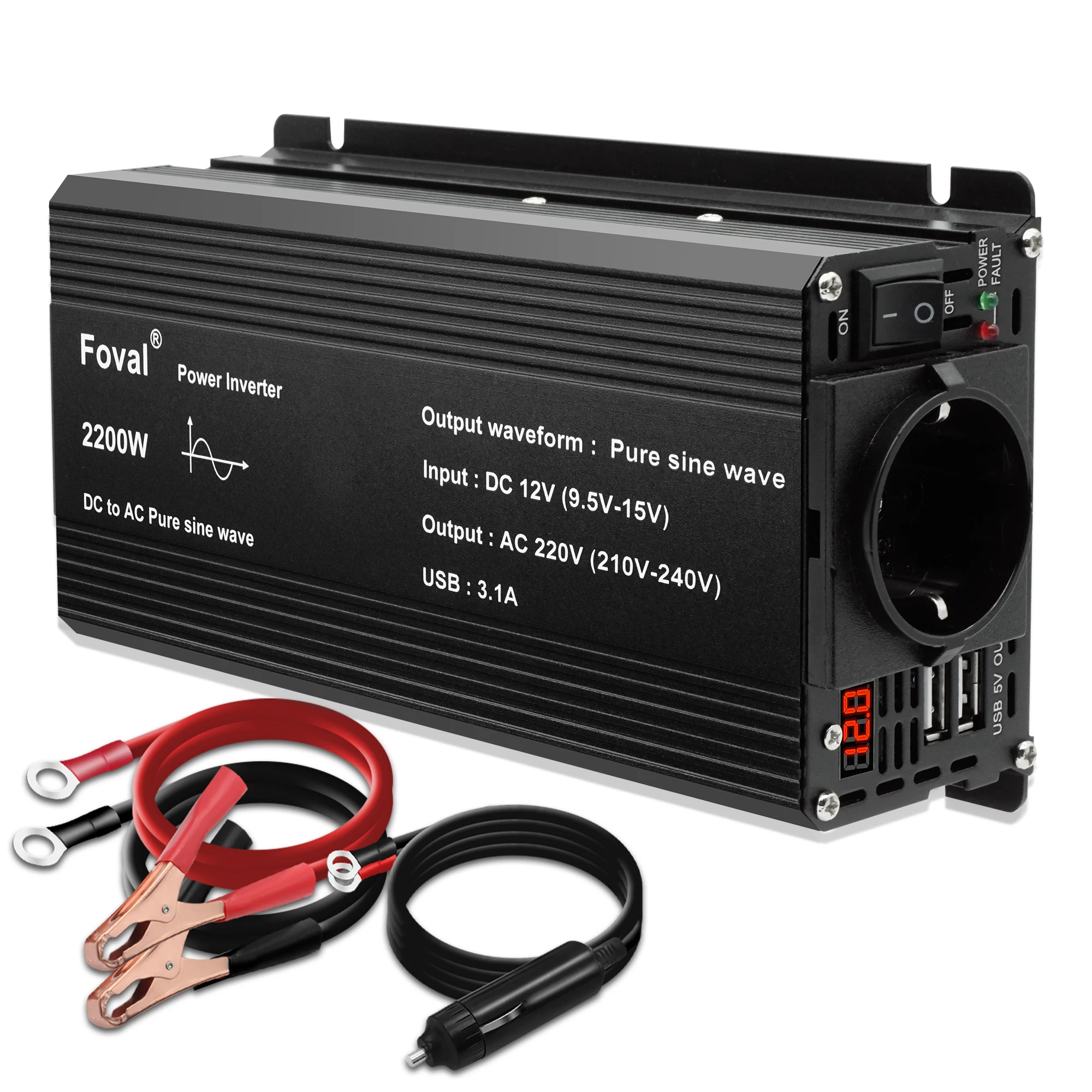 Reine Sinuswelle 1000W 1500W 2200W 2600W DC 12V zu AC 220V Auto Power Inverter Adapter Konverter mit 3,1A Dual USB EU/Universal