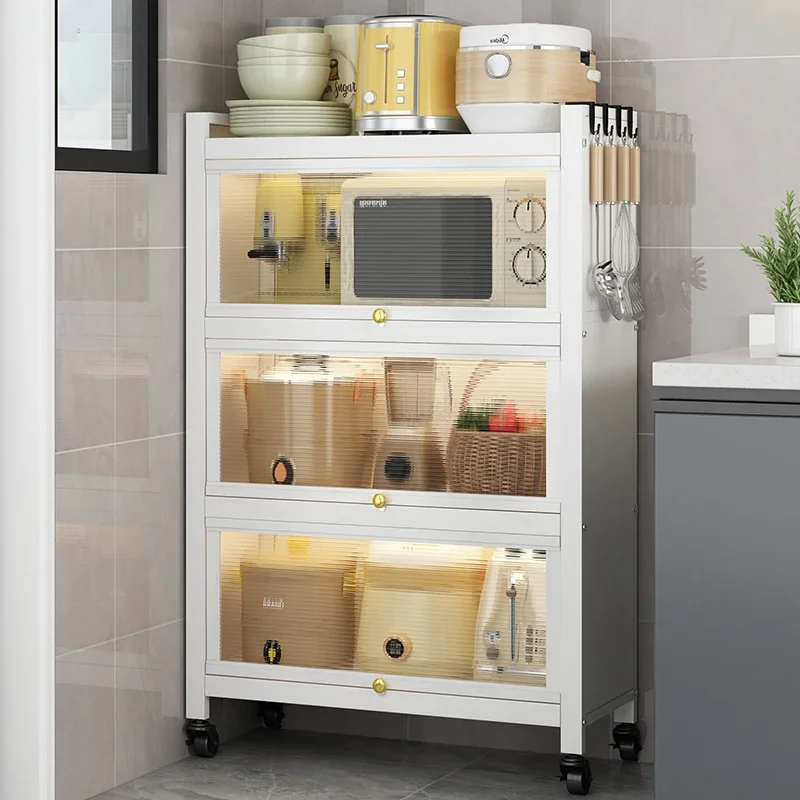 With Cabinet Doors, Kitchen Shelves, Dustproof Multi-layer Floor Light Luxury Pots, Microwave Ovens, Storage, Side Cabinets