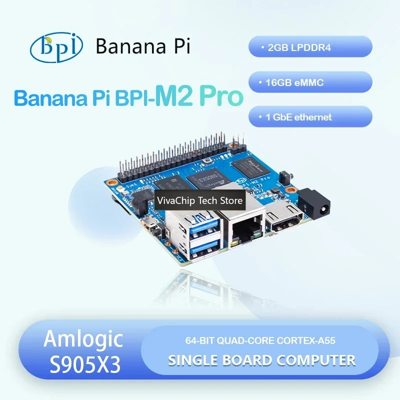 VivaChip TechBanana PI BPI-M2 Pro Amlogic S905X3 Quad Core Processor 2GB LPDDR4 RAM 16GB EMMC Raspbian Image Support Electronic