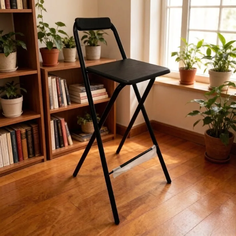 -ww Highly Foldable Backrest High Chair, Bar Counter Balcony Leisure Chair, Outdoor Portable High‑Legged Bar Stool